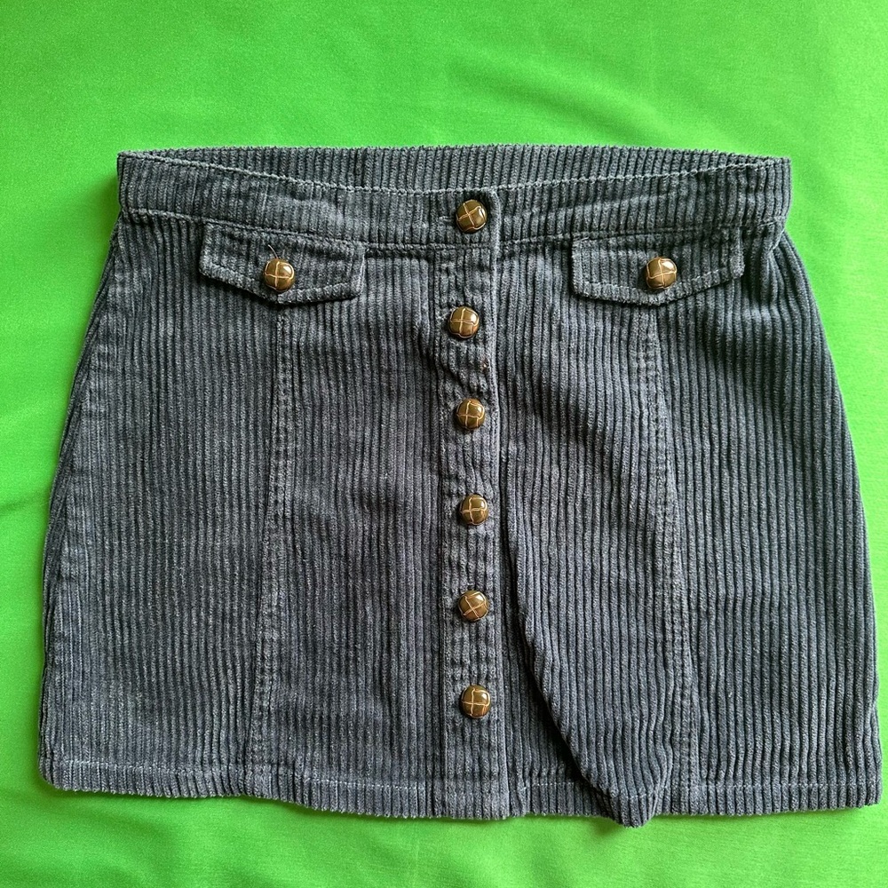 Corduroy Button-Up Skirt - Blue